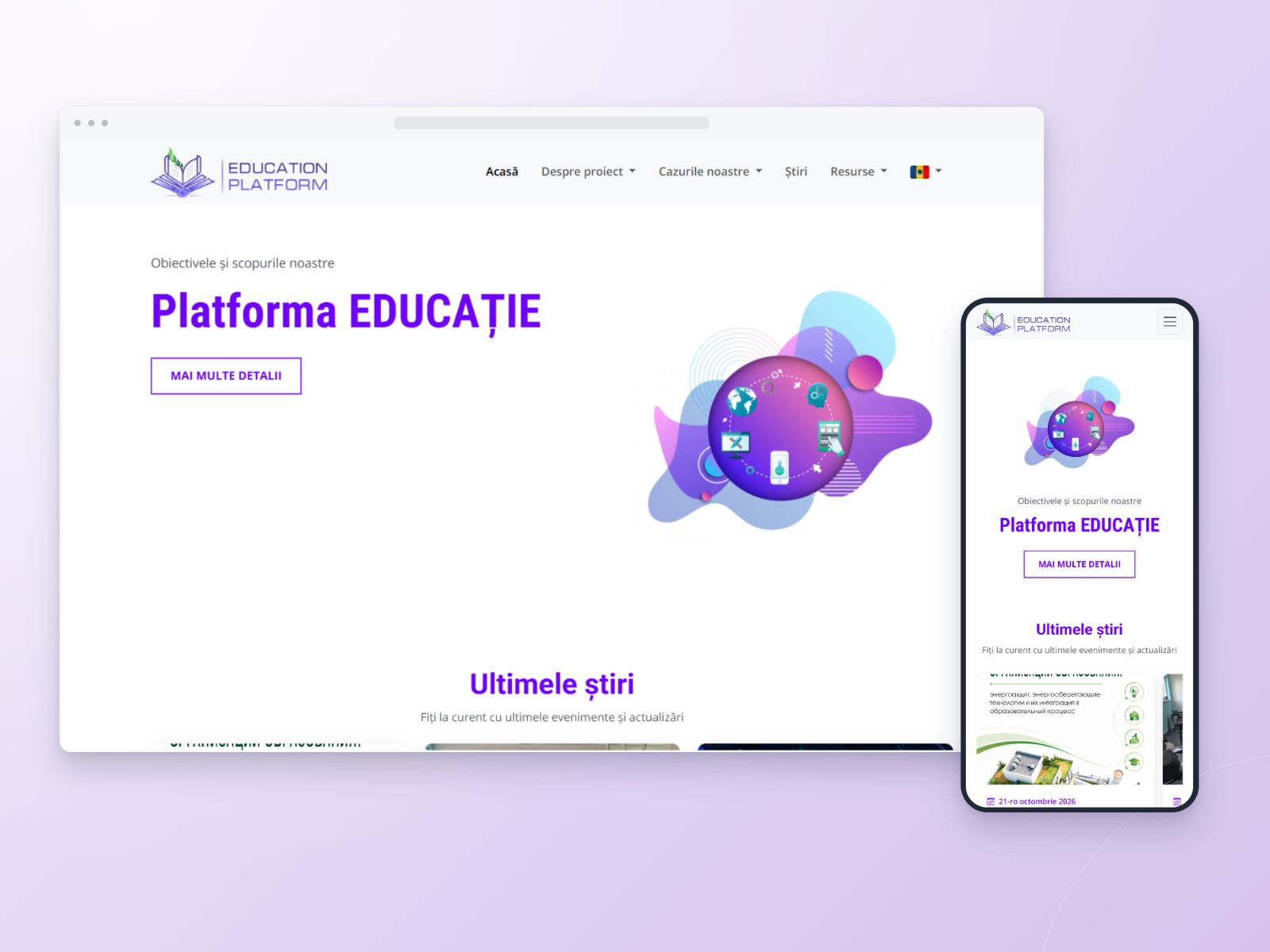 Platforma educațională Eduplatform pe calculator și telefon