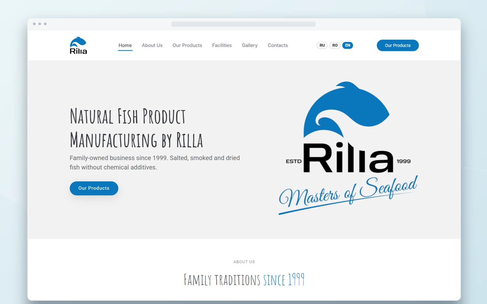 Трёхъязычный корпоративный сайт Rilla на компьютере и смартфоне · 1